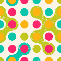 Seamless colorful vintage pattern. Abstract geometric background with polka dots. Vector illustration