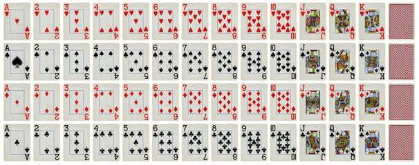 Full set of Vintage playing cards isolated on white background - High quality.  © MMphotos