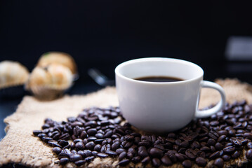 cup of coffee with beans