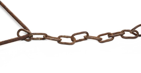 Obraz premium Old rusty, corroded chain isolated on white background