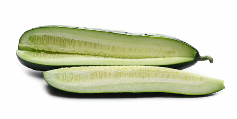 Cucumber with slices isolated on white background