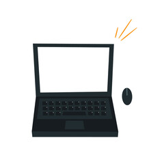 Nice vector flat modern black laptop and computer mouse with place for illustration or text on a white background. Modern vector technology and electronics.