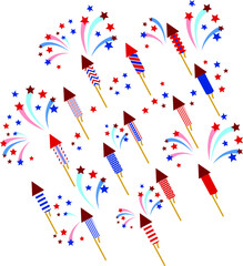 Obraz premium Seamless pattern with fireworks USA national flag and Fourth of July independence day symbols set vector image