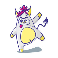 funny cartoon bull dancing. Isolate on a white background. Vector illustration