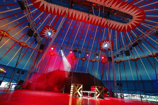 Title: BUDAPEST, HUNGARY - JULY 26 2010: Interior of big top.