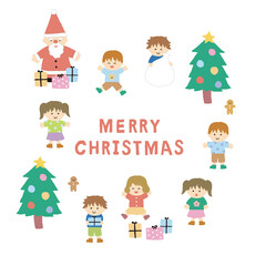 サンタクロースと子供のイラストセット