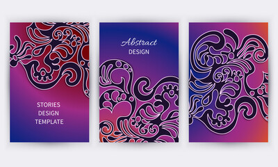 Abstract shapes on gradient background. Papercut, urban ornament, handmade patterns and textures.
