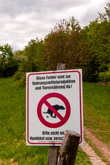 Hundeverbotsschild an einem Wanderweg auf der Ilkah&ouml;he bei Tutzing, Oberbayern