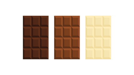 A set of chocolate bars. White, milk and black chocolates. Vector illustration
