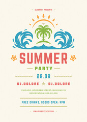 Summer party poster or flyer retro design template.