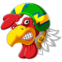 Angry rooster wearing helmet of Racer © XAVIERDESIGN