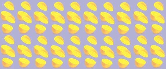 The pattern of Oranges or Lemons. Cut in half. Colored background. Illustration.