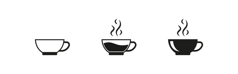 Coffee cup set black icon  on white backdrop. Espresso symbol isolated vector