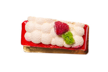 Raspberry cake isolated on white.