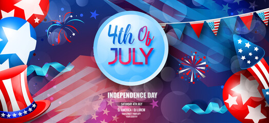Fourth of July Independence Day. Vector illustration greeting card with brush stroke background in United States national flag 
