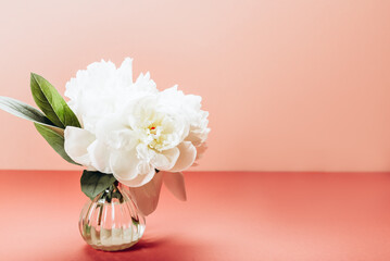 Fresh bunch of white peonies