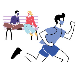 people with masks doing sports