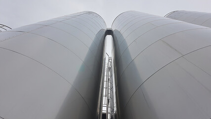 Madrid, Spain 06/14/2019: large aluminum storage tanks of a modern factory
