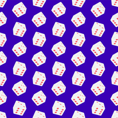 White dice on a blue background. Seamless pattern vector illustration