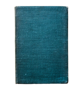 Old Vintage Antique Aged Rarity Blue Book Cover Isolated On White. Rough Damaged Shabby Scratched Wrinkled Paper Cardboard Texture. Front View. 