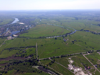 Aerial view of the saburb landscape (drone image). Near Kiev