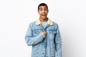 African American man over isolated white background with surprise facial expression