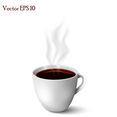Vector, realistic cup of hot coffee.