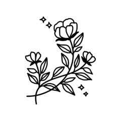 Hand drawn monochrome flower plant, leaf, and foliage element for wedding invitation, floral logo, symbol, greeting cards, decor, botanical icon, or banner. Summer, spring, and autumn botany element