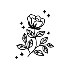 Hand drawn monochrome flower plant, leaf, and foliage element for wedding invitation, floral logo, symbol, greeting cards, decor, botanical icon, or banner. Summer, spring, and autumn botany element