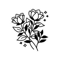 Hand drawn monochrome flower plant, leaf, and foliage element for wedding invitation, floral logo, symbol, greeting cards, decor, botanical icon, or banner. Summer, spring, and autumn botany element