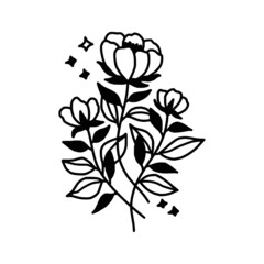 Hand drawn monochrome flower plant, leaf, and foliage element for wedding invitation, floral logo, symbol, greeting cards, decor, botanical icon, or banner. Summer, spring, and autumn botany element