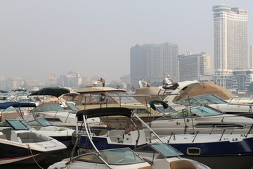 Luxury motorboats and yachts at the dock. Coast, 
Luxury motorboats and yachts at the dock. Marina Cairo Egypt


