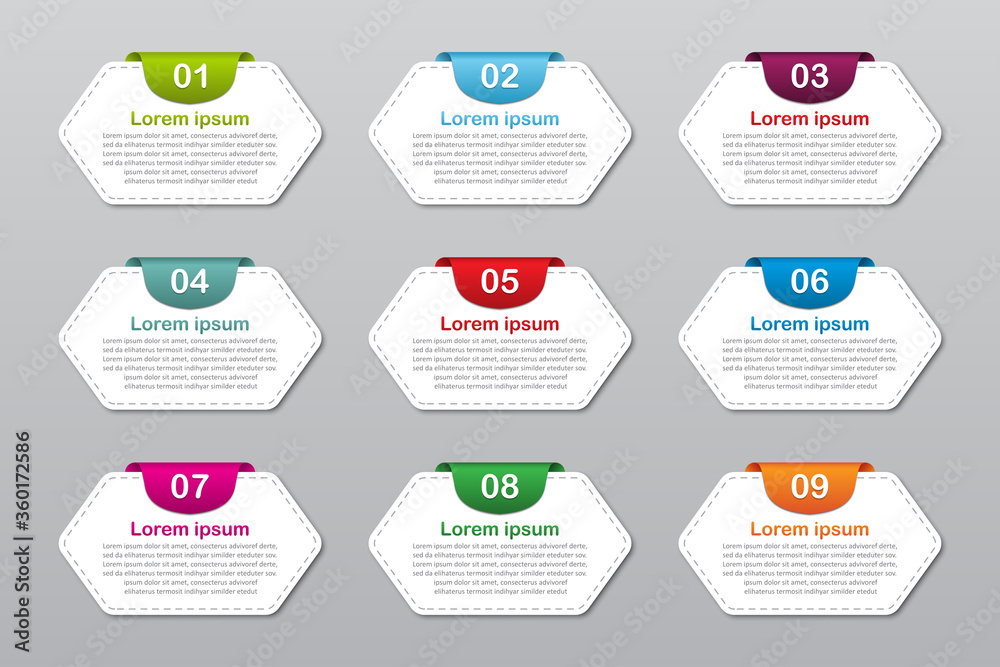 Aufkleber set of infographic element options template with nine numbers. infographic mockup