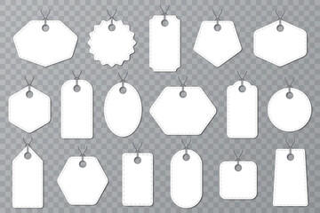 Set of white blank tag labels mockup. Template of tag labels