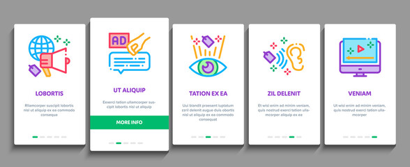 Neuromarketing Business Strategy Onboarding Mobile App Page Screen Vector. Neuromarketing Technology And Research Binary Code, Worldwide Marketing And Buy Cart Color Illustrations