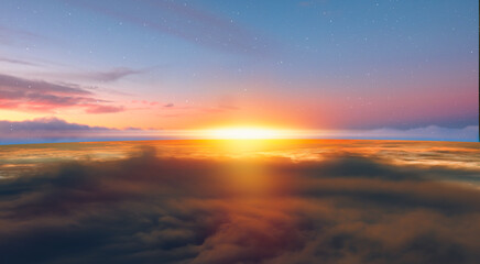 View of the planet Earth from space during a sunrise against milkyway galaxy 