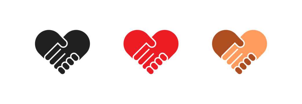Handshake heart logo in flat style. No rasism set isolated icon. Vector