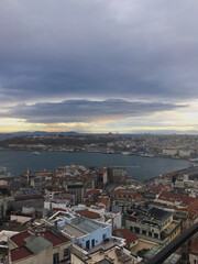 view from the Galata tower on a cloudy January Istanbul
