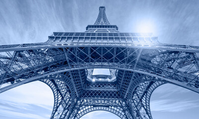 Blue photo of Eiffel tower - Paris. France