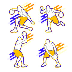 Basketball player shape silhouette vector set action pose