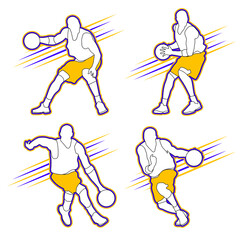 Basketball player shape silhouette vector set action pose