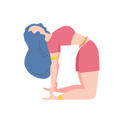 Woman in a pose of a camel Ushtrasana . Yoga, concept of meditation, health benefits for the body, control of the mind and emotions.