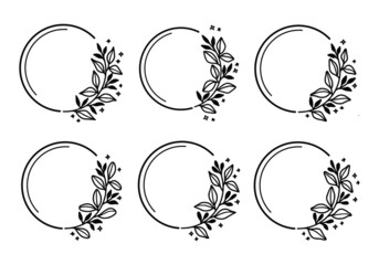 Set of hand drawn monochrome wreath, plant, leaf, and foliage element for wedding invitation, logo, symbol, greeting cards, or banner. Summer, spring, and autumn botany element