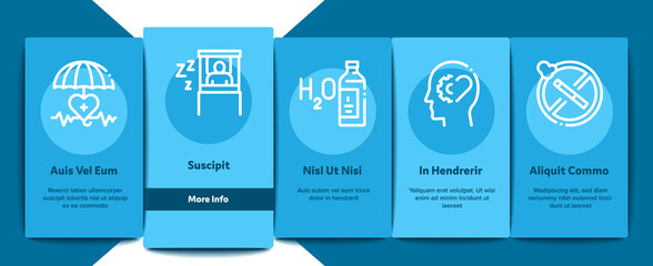 Healthy Lifestyle Onboarding Mobile App Page Screen Vector. Healthy Food Dish And Vitamin Pills, Sport And Walking, Non-alcohol And Non-smoking Color Illustrations