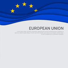 Cover, banner in the colors of the European Union. Background - wavy flag of the European Union. Cover design, business booklet, flyer, poster. Paper cut style. Vector illustration