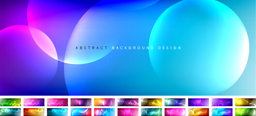 Set of vector abstract backgrounds - liquid bubble shapes on fluid gradient with shadows and light effects. Shiny design templates for text