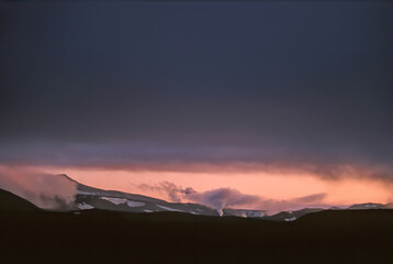 Geothermal area near the Krafla volcano, night landscape, Iceland