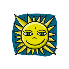 Hello Summer. Smiling funny sun icon