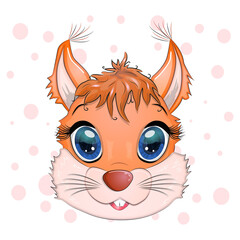Squirrel wild animal face. Cute red squirrel head portrait. Realistic fur portrait of a funny squirrel