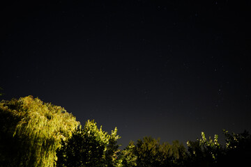 Stars and plane light trials in the night sky 